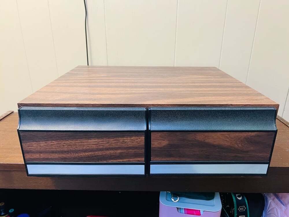 Vintage Faux Wood Grain 2 Drawer  Storage Cabinet Holds 22 VHS